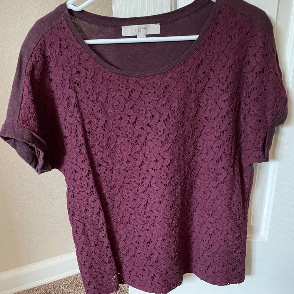 Loft lace front short sleeve shirt